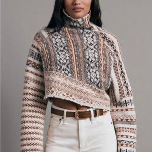 NWT- Rag & Bone Hollis brown fair isle turtleneck patchwork sweater New w/ Tags